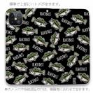 【手帳型ベルトなし】【Stick Case】【釣りざんまい】ドット絵のブラックバスがいっぱい_カラフルブラック