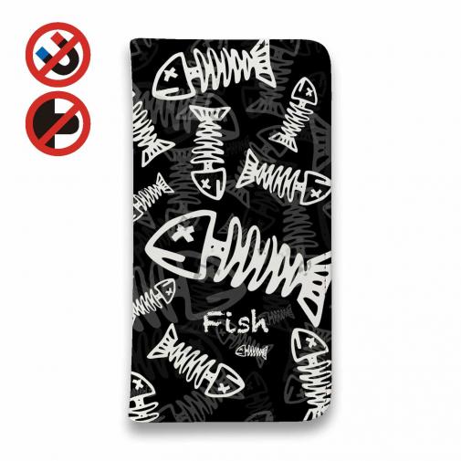 【手帳型ベルトなし】【Stick Case】ボーン・フィッシュ　ブラック
