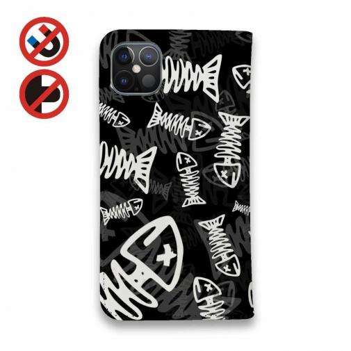 【手帳型ベルトなし】【Stick Case】ボーン・フィッシュ　ブラック