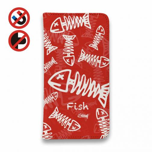 【手帳型ベルトなし】【Stick Case】ボーン・フィッシュ　レッド