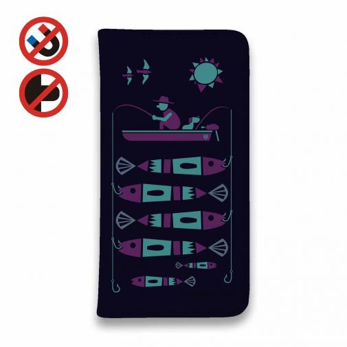 【手帳型ベルトなし】【Stick Case】【釣りざんまい】愛犬と釣りを楽しむアングラー_カラフルダークネイビー