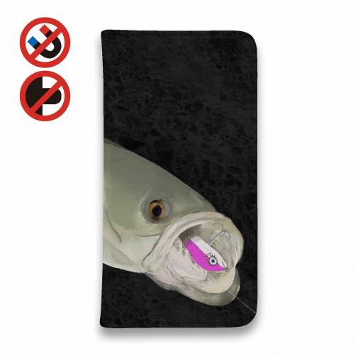 【手帳型ベルトなし】【Stick Case】【佐藤ケロ子】シーバスの食欲　ブラック