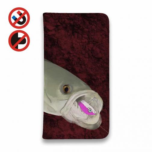 【手帳型ベルトなし】【Stick Case】【佐藤ケロ子】シーバスの食欲　バイオレンスレッド