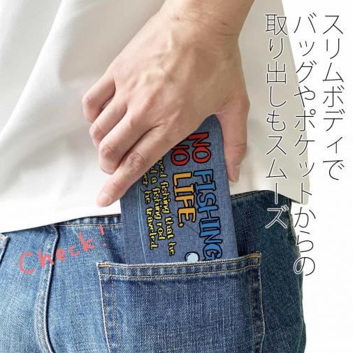 【手帳型ベルトなし】【Stick Case】【釣りざんまい】ついついウトウトしちゃった釣り人_カラフルデニム風