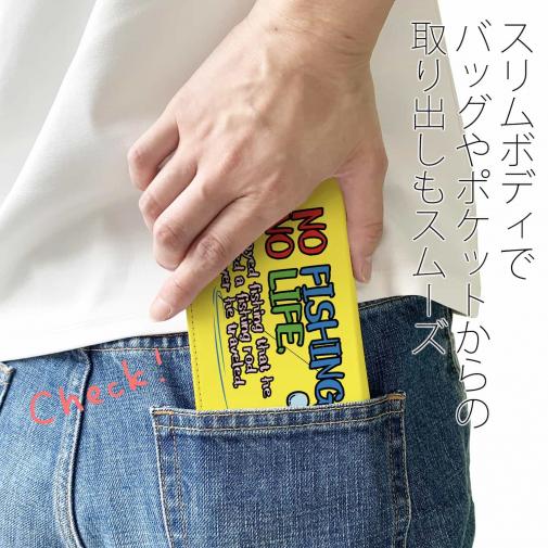 【手帳型ベルトなし】【Stick Case】【釣りざんまい】ついついウトウトしちゃった釣り人_カラフルイエロー
