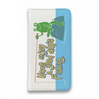 【手帳型ベルトなし】【Stick Case】【釣りざんまい】カエルがノンビリ釣りをするでケロ_カラフルレトロ