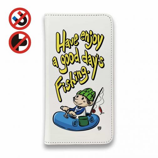 【手帳型ベルトなし】【Stick Case】【釣りざんまい】ゴムボートアングラー_カラフルホワイト