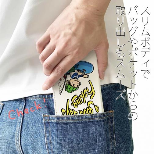 【手帳型ベルトなし】【Stick Case】【釣りざんまい】ゴムボートアングラー_カラフルホワイト