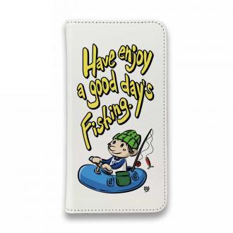 【手帳型ベルトなし】【Stick Case】【釣りざんまい】ゴムボートアングラー_カラフルホワイト