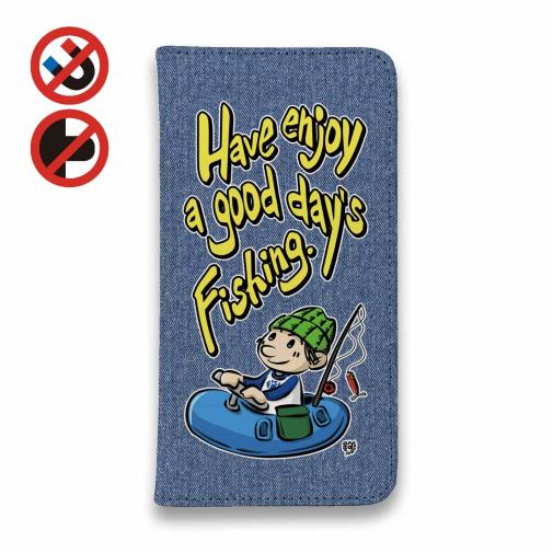 【手帳型ベルトなし】【Stick Case】【釣りざんまい】ゴムボートアングラー_カラフルデニム風