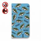 【手帳型ベルトなし】【Stick Case】【釣りざんまい】ドット絵のブラックバスがいっぱい_カラフルスカイブルー