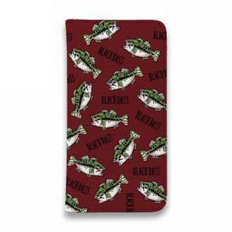 【手帳型ベルトなし】【Stick Case】【釣りざんまい】ドット絵のブラックバスがいっぱい_カラフルレッド