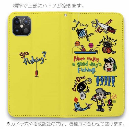 【手帳型ベルトなし】【Stick Case】【釣りざんまい】魚釣りに出かけよう!_カラフルイエロー