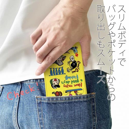 【手帳型ベルトなし】【Stick Case】【釣りざんまい】魚釣りに出かけよう!_カラフルイエロー