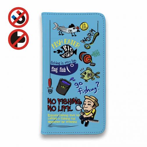 【手帳型ベルトなし】【Stick Case】【釣りざんまい】釣り好きですがなにか?_カラフルスカイブルー