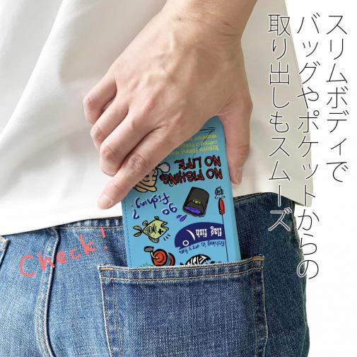 【手帳型ベルトなし】【Stick Case】【釣りざんまい】釣り好きですがなにか?_カラフルスカイブルー