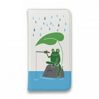 【手帳型ベルトなし】【Stick Case】【釣りざんまい】カエルが雨の中釣りをするでケロ
