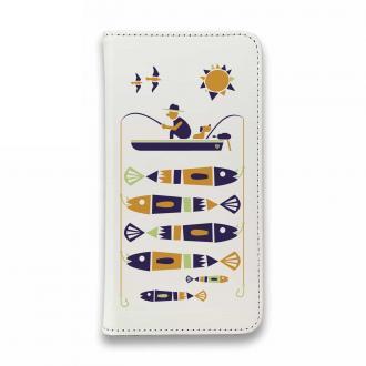 【手帳型ベルトなし】【Stick Case】【釣りざんまい】愛犬と釣りを楽しむアングラー_カラフルホワイト