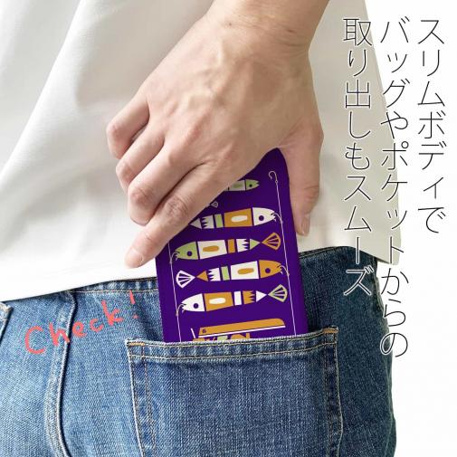 【手帳型ベルトなし】【Stick Case】【釣りざんまい】愛犬と釣りを楽しむアングラー_カラフルパープル