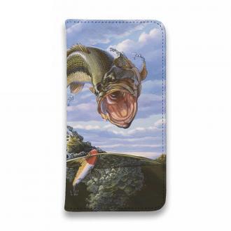 【八百板浩司】【手帳型ベルトなし】【Stick Case】Bass & Pencil 水面を割ってルアーに飛びつくバス