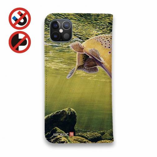 【八百板浩司】【手帳型ベルトなし】【Stick Case】Brook Trout & Mayfly メイフライにかかったブルックトラウ