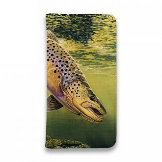 【八百板浩司】【手帳型ベルトなし】【Stick Case】Brook Trout & Mayfly メイフライにかかったブルックトラウ