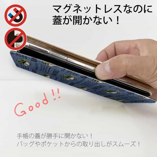 【手帳型ベルトなし】【Stick Case】【釣りざんまい】ドット絵のブラックバス_英字新聞風デニム