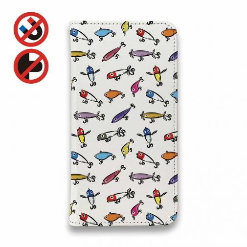 【手帳型ベルトなし】【Stick Case】【釣りざんまい】ルアーコレクション_カラフルホワイト