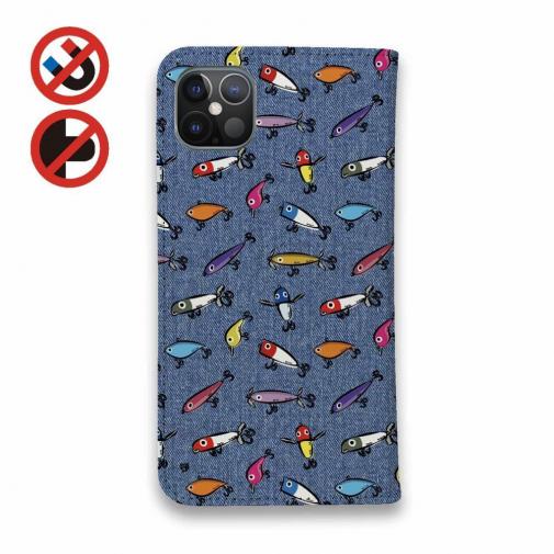 【手帳型ベルトなし】【Stick Case】【釣りざんまい】ルアーコレクション_カラフルデニム風
