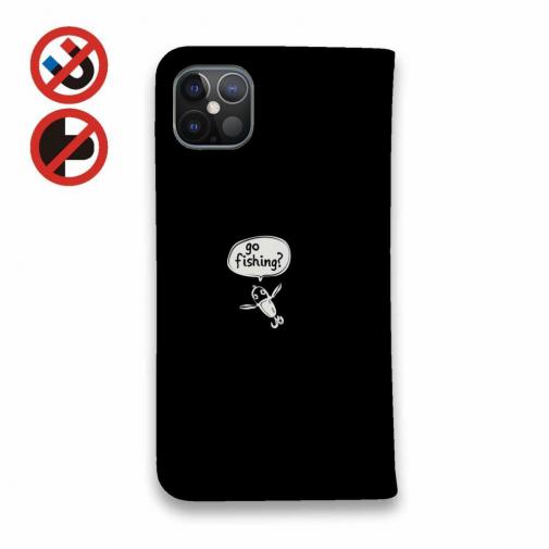 【手帳型ベルトなし】【Stick Case】【釣りざんまい】釣りに行きませんか?_ブラック