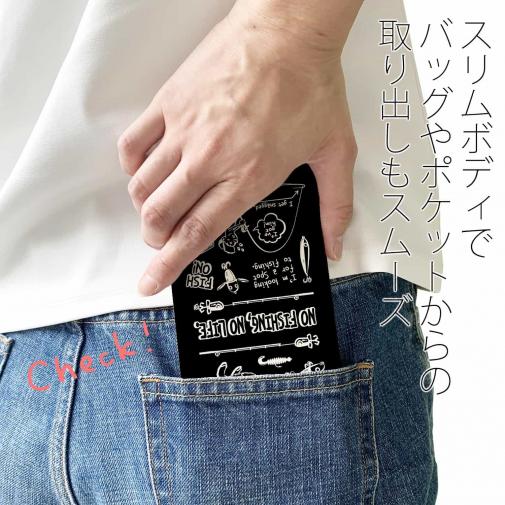 【手帳型ベルトなし】【Stick Case】【釣りざんまい】釣りに行きませんか?_ブラック