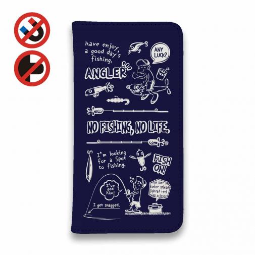【手帳型ベルトなし】【Stick Case】【釣りざんまい】釣りに行きませんか?_ネイビー