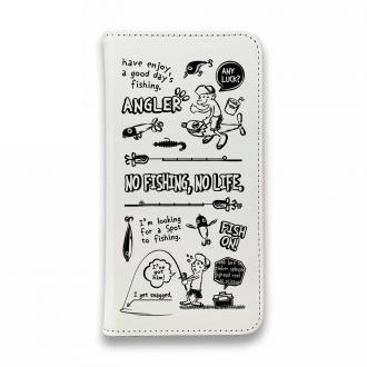 【手帳型ベルトなし】【Stick Case】【釣りざんまい】釣りに行きませんか?_ホワイト