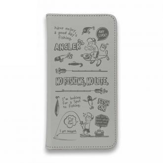 【手帳型ベルトなし】【Stick Case】【釣りざんまい】釣りに行きませんか?_グレー