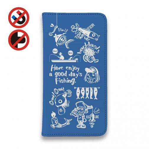 【手帳型ベルトなし】【Stick Case】【釣りざんまい】魚釣りに出かけよう!_ブルー