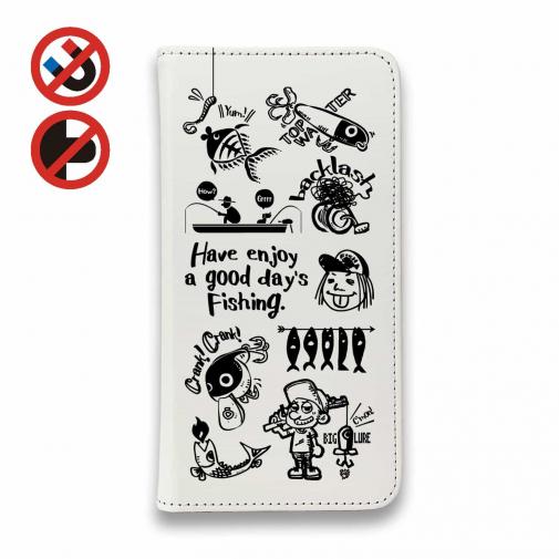 【手帳型ベルトなし】【Stick Case】【釣りざんまい】魚釣りに出かけよう!_ホワイト