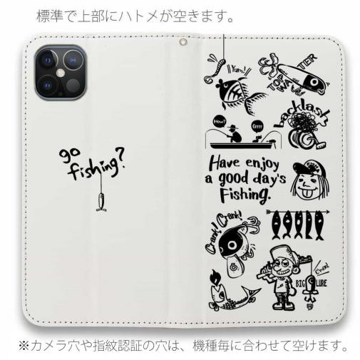 【手帳型ベルトなし】【Stick Case】【釣りざんまい】魚釣りに出かけよう!_ホワイト