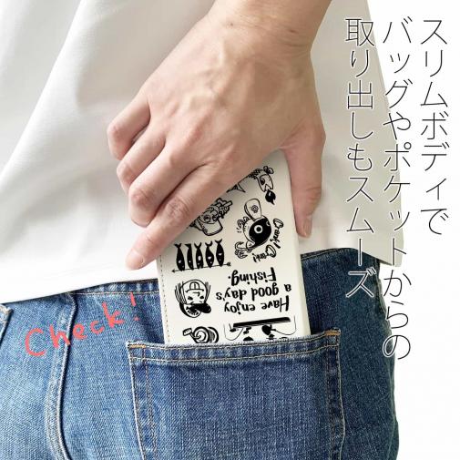 【手帳型ベルトなし】【Stick Case】【釣りざんまい】魚釣りに出かけよう!_ホワイト