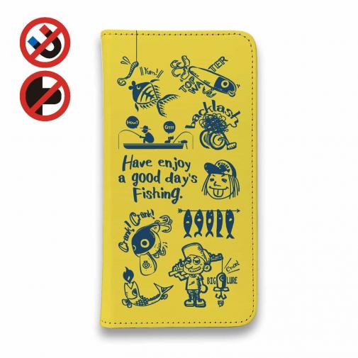 【手帳型ベルトなし】【Stick Case】【釣りざんまい】魚釣りに出かけよう!_イエロー