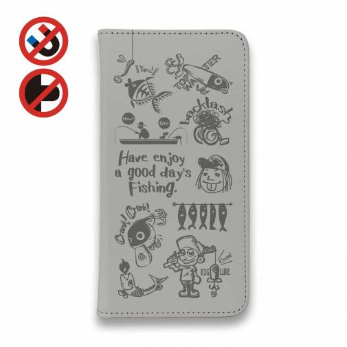 【手帳型ベルトなし】【Stick Case】【釣りざんまい】魚釣りに出かけよう!_グレー