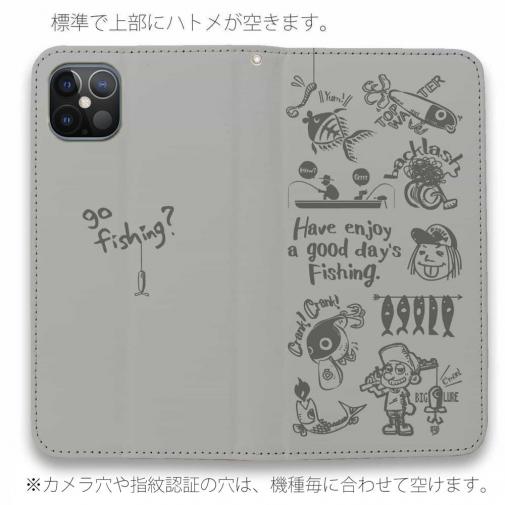 【手帳型ベルトなし】【Stick Case】【釣りざんまい】魚釣りに出かけよう!_グレー