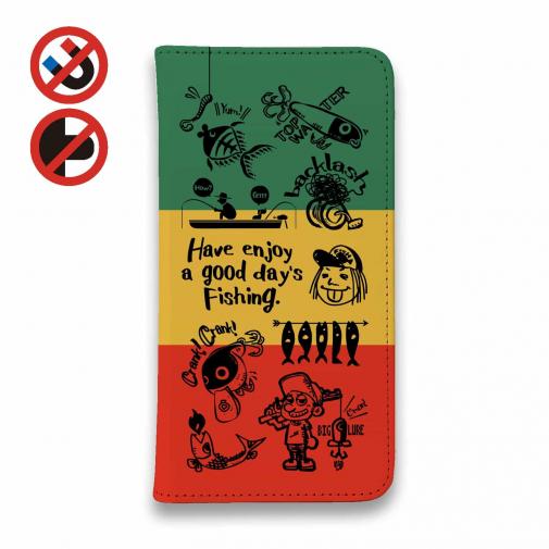 【手帳型ベルトなし】【Stick Case】【釣りざんまい】魚釣りに出かけよう!_ラスタカラー