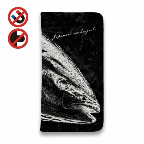 【手帳型ベルトなし】【Stick Case】鰤(ブリ)　墨絵風　黒