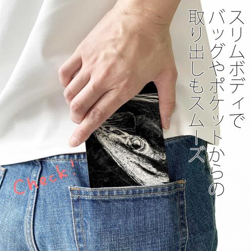 【手帳型ベルトなし】【Stick Case】鰤(ブリ)　墨絵風　黒