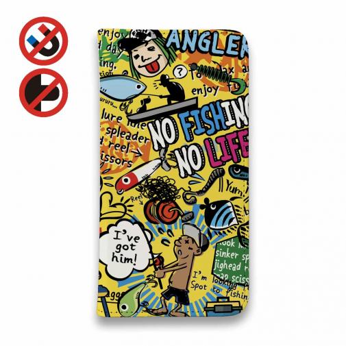 【手帳型ベルトなし】【Stick Case】【釣りざんまい】爆釣アーティスティック_イエロー