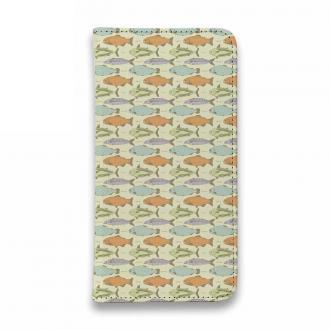 【手帳型ベルトなし】【Stick Case】サーモンのシームレイスデザイン