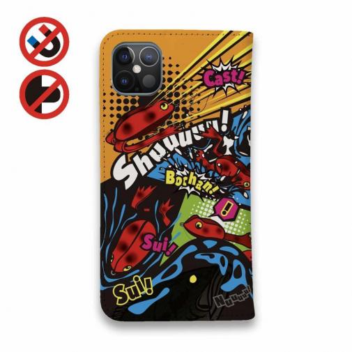 【手帳型ベルトなし】【Stick Case】【FISH MAN】エキサイティングバイト! カラフル