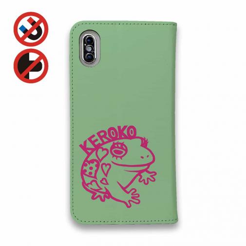 【手帳型ベルトなし】【Stick Case】【佐藤ケロ子】KEROKOサイン入りスマホカバー グリーン