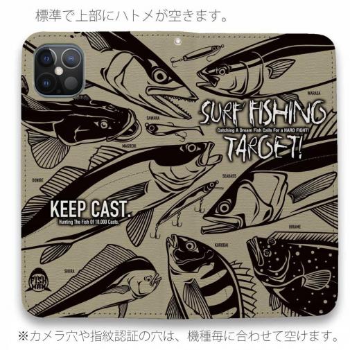 【手帳型ベルトなし】【Stick Case】【FISH MAN】SURF FISHING TARGET!　ブラウン