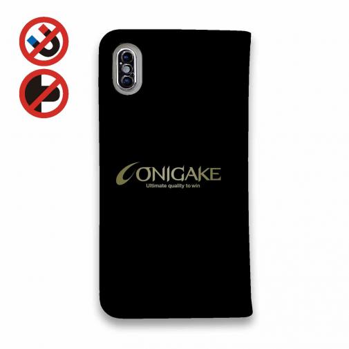 【手帳型ベルトなし】【Stick Case】鬼掛　鬼火般若バージョン・ブラック＆ゴールド